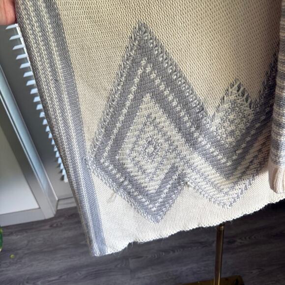 Dreamers Open Front Cardigan Cream Gray Striped Waterfall Hem Aztec Print S/M - Picture 5 of 8